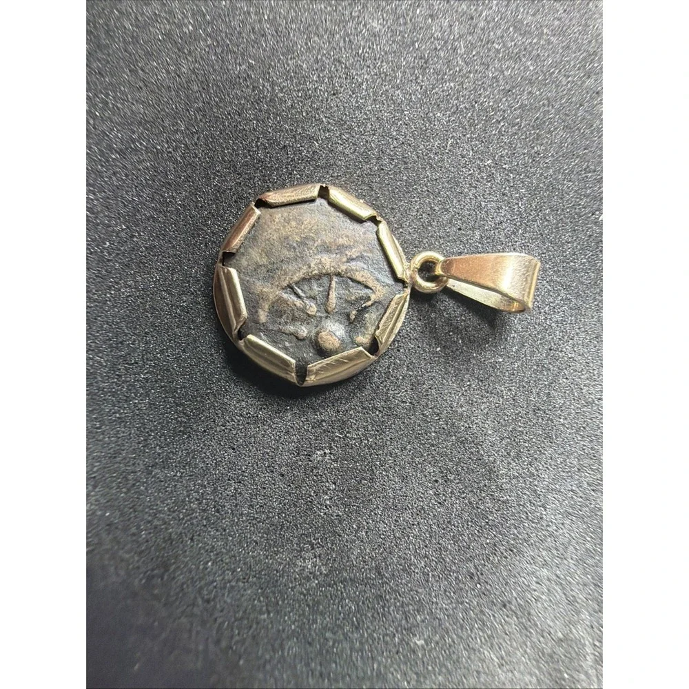 Ancient Widows Mite Coin 14K Gold Mount Pendant 